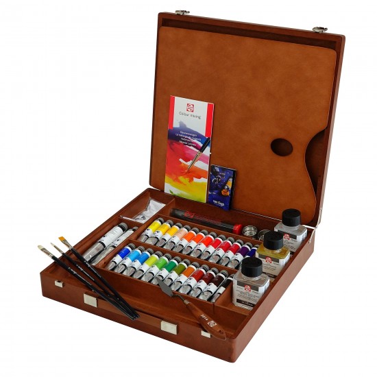 Van Gogh Oil Color Paint, 24x20ml Tubes + 2x60ml Tubes + Accessories, Wooden Box Expert Set